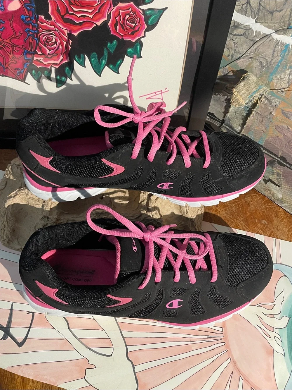 Champion Black and Hot Pink Women's Athletic Sneakers